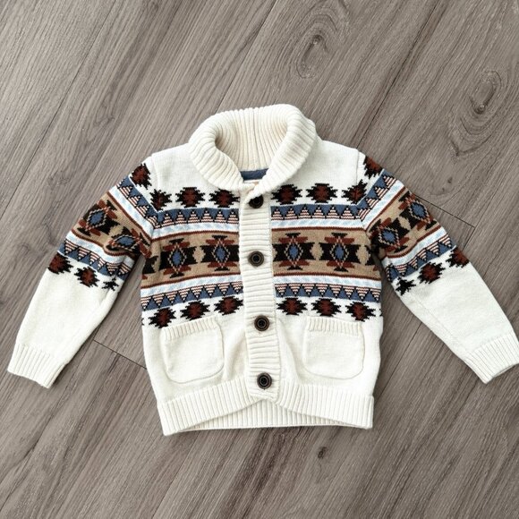 Gymboree Boys Intarsia Fairisle Cardigan Montana Mountain White Size 2T Classic - Picture 1 of 6